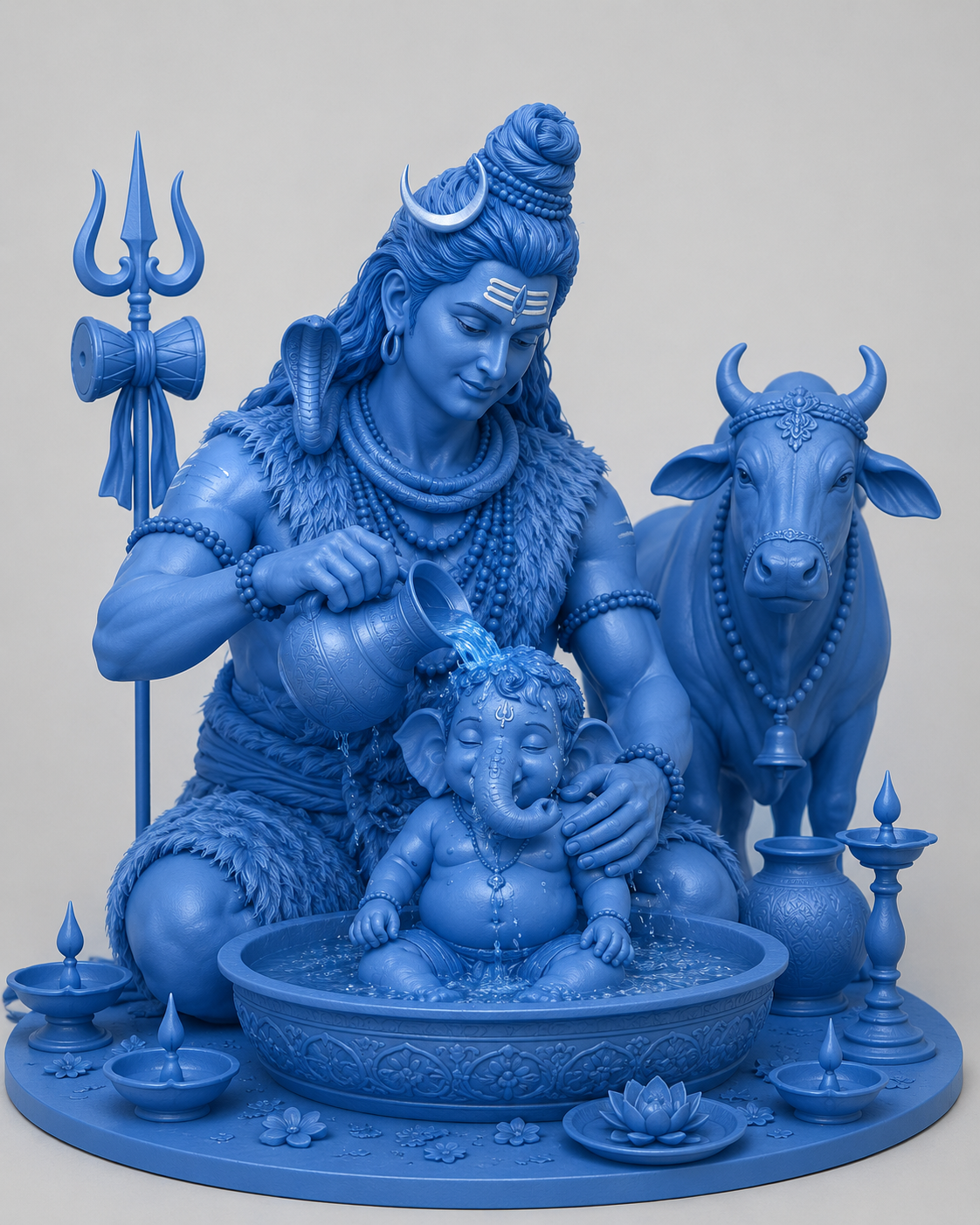 Ganesha Bathing With Shiv Ji 3D Model (5 Inch)